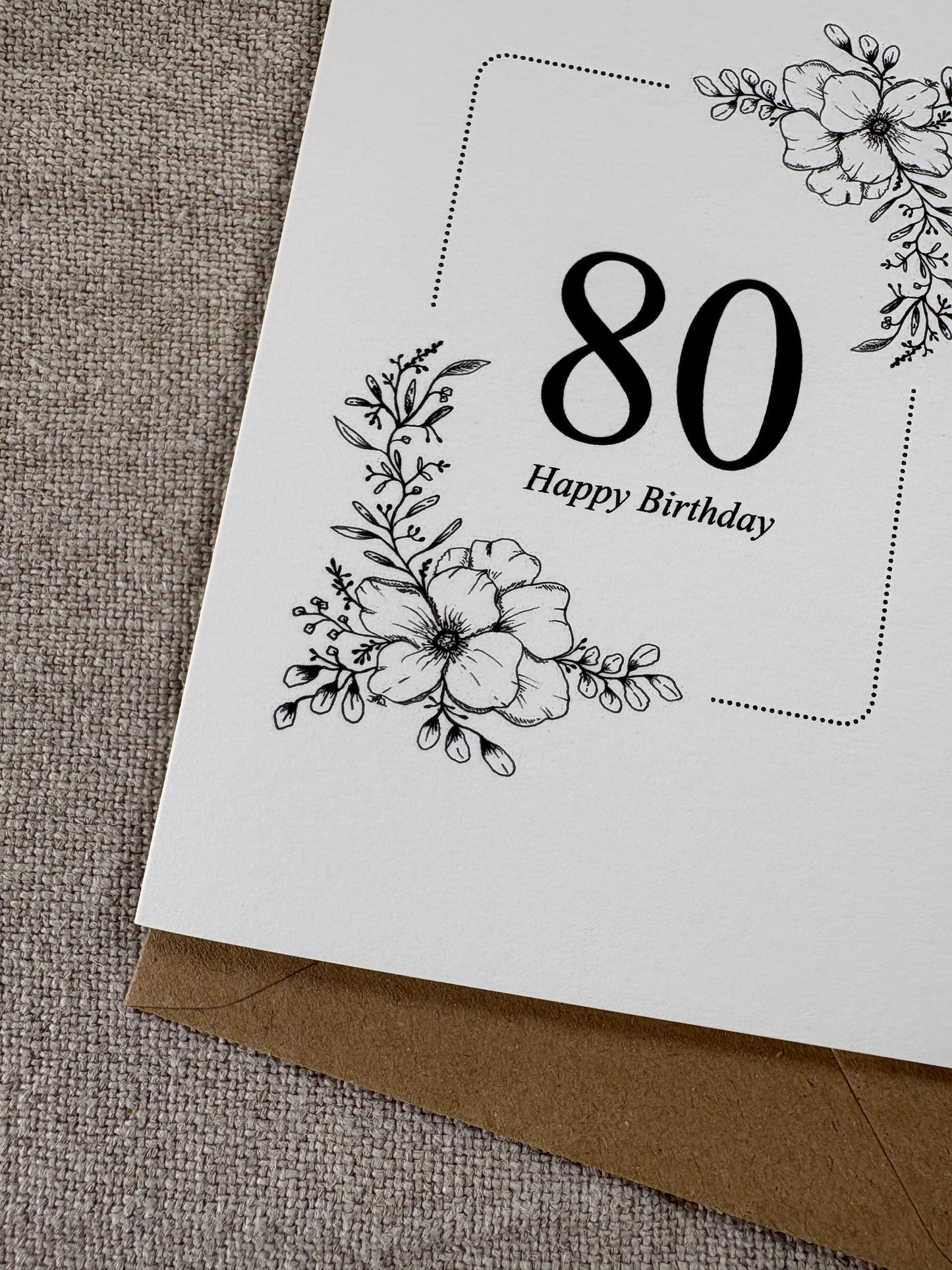 Age 80, Pretty Illustrated Floral Card