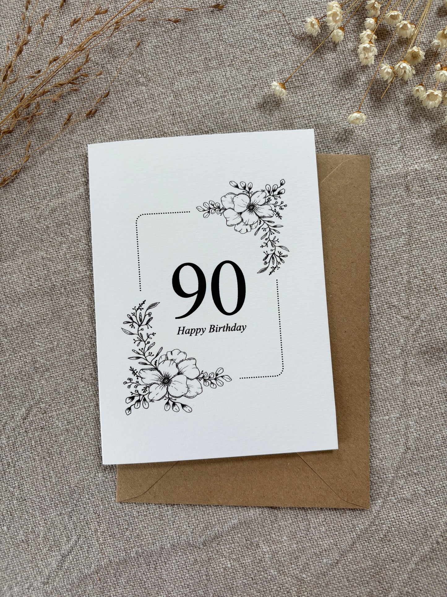 Age 90, Pretty Illustrated Floral Card