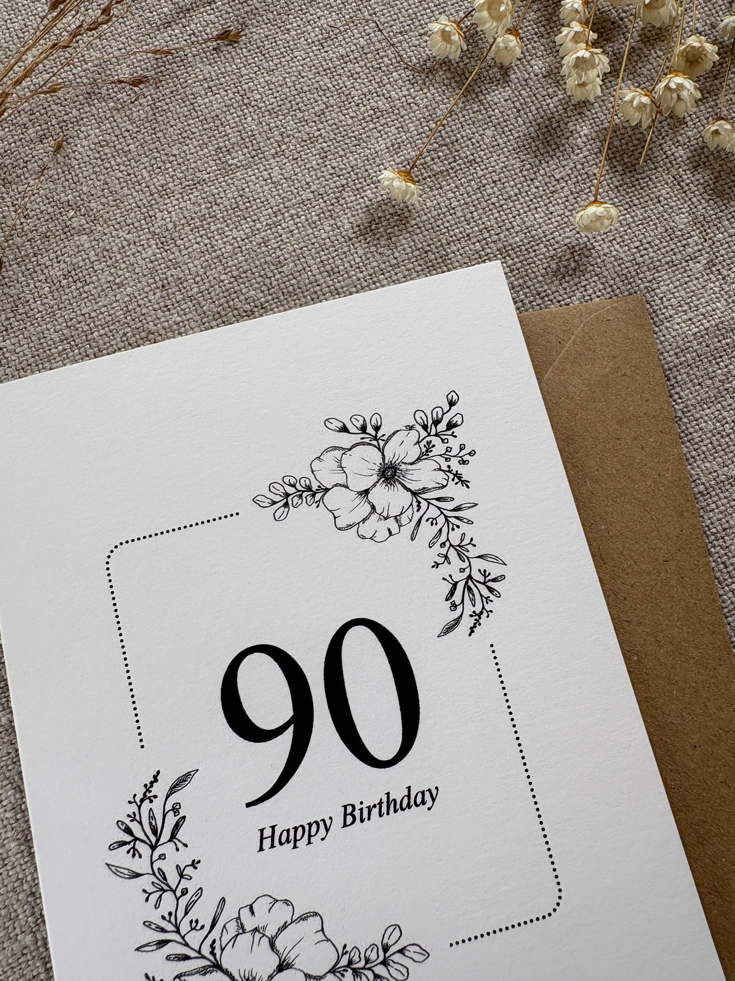 Age 90, Pretty Illustrated Floral Card