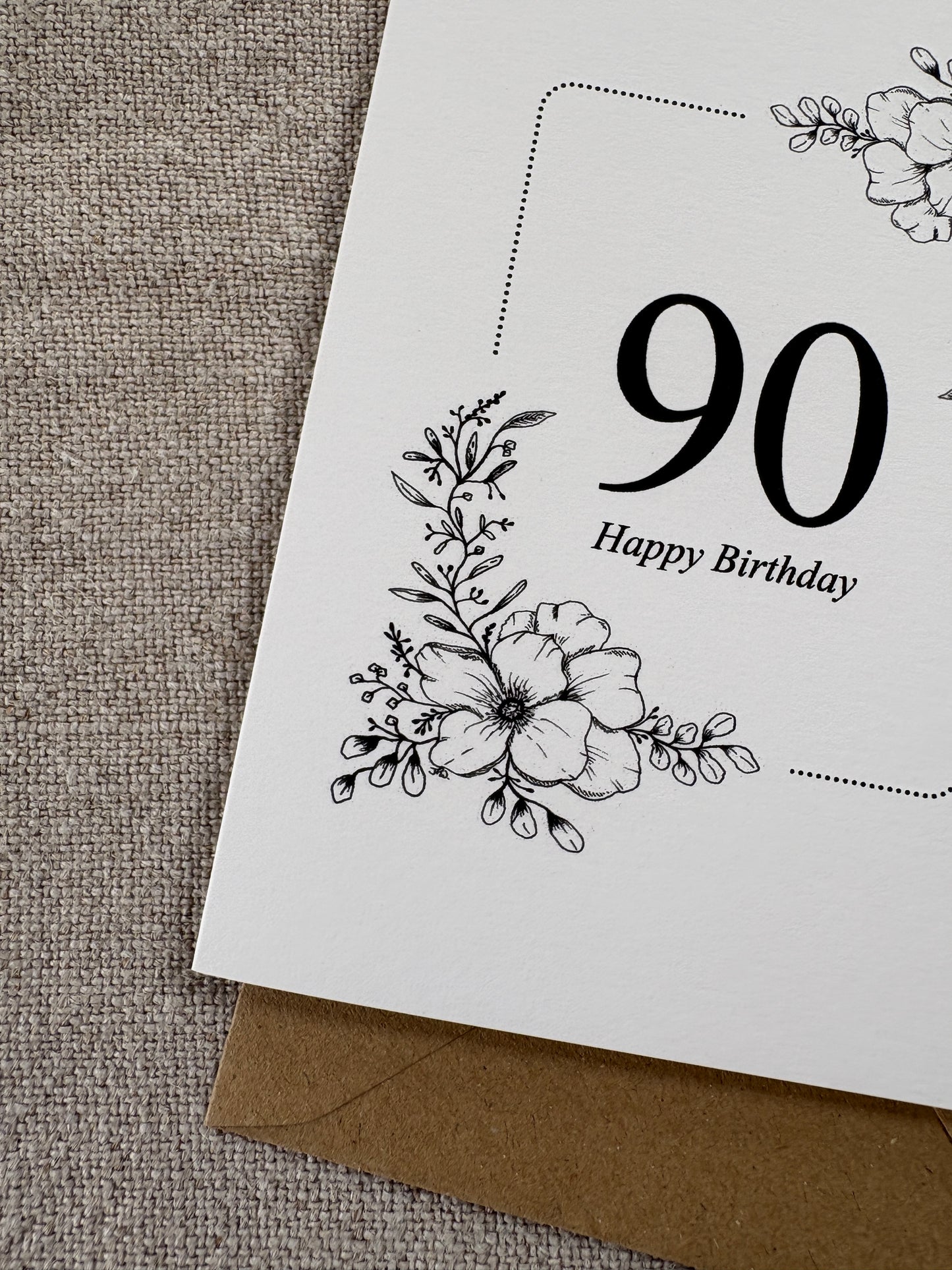 Age 90, Pretty Illustrated Floral Card
