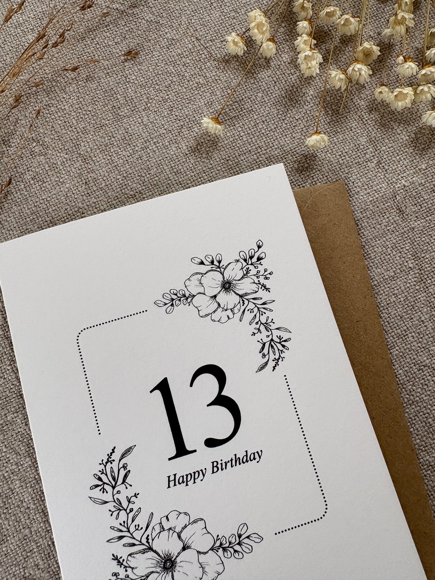 Age 13, Pretty Illustrated Floral Card