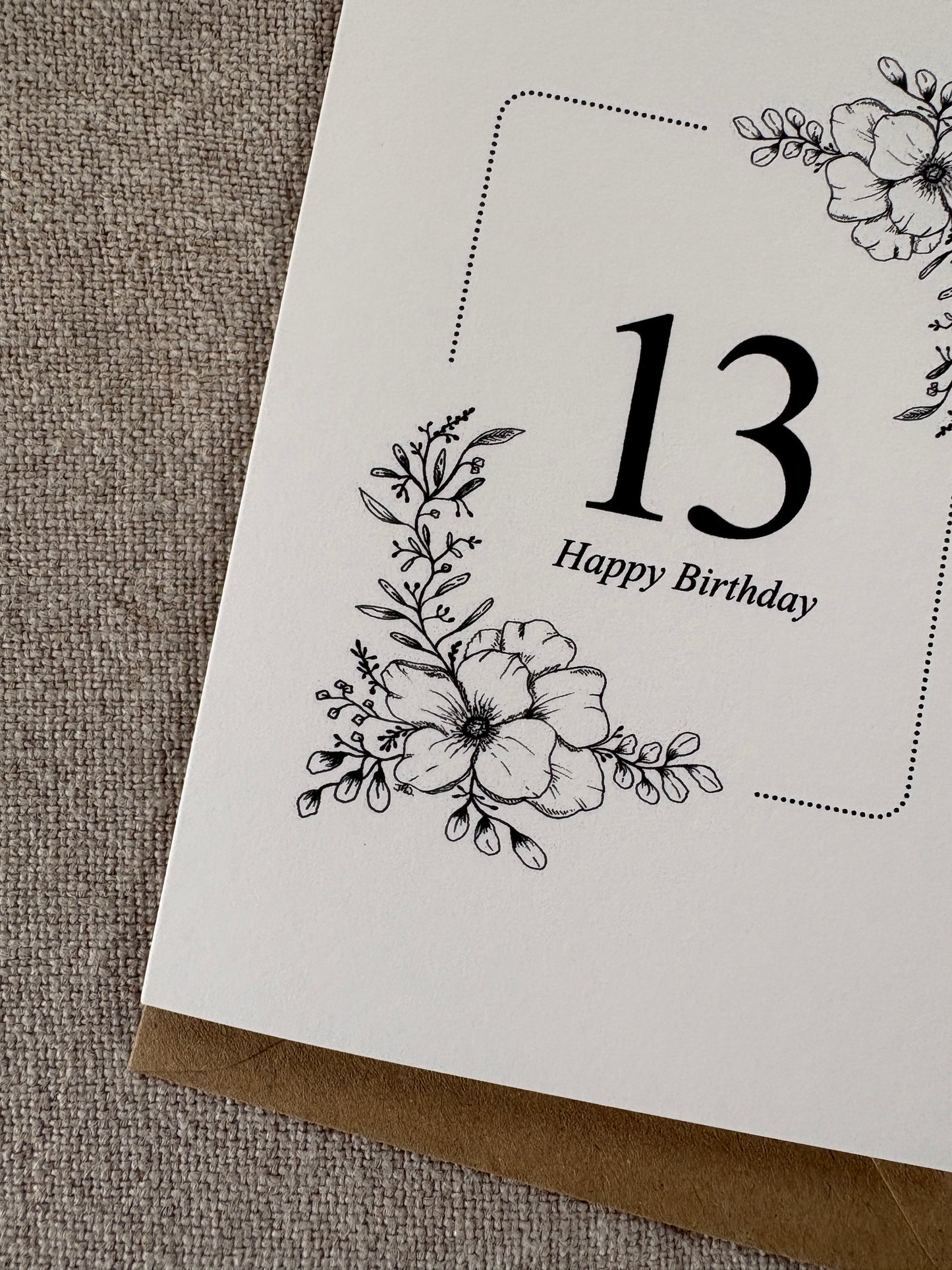Age 13, Pretty Illustrated Floral Card
