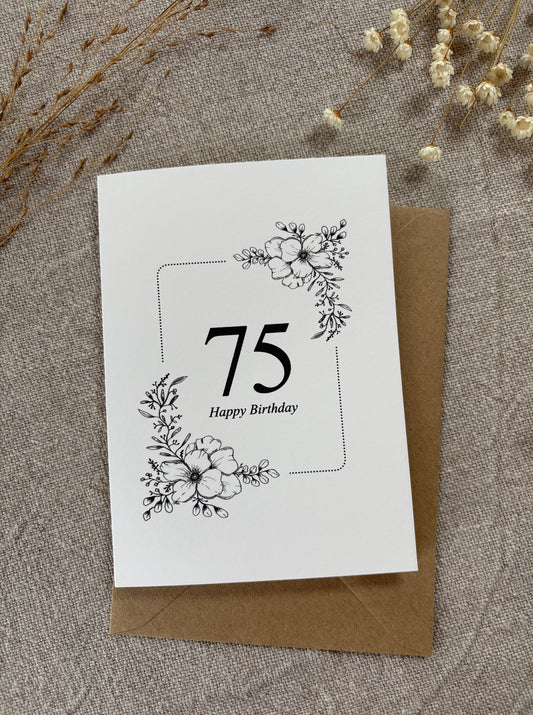 Age 75, Pretty Illustrated Floral Card