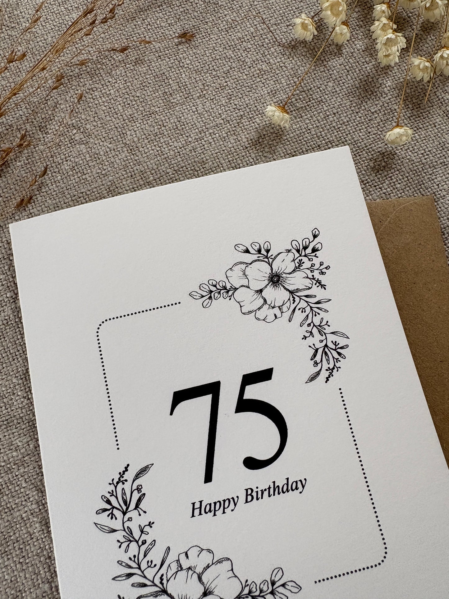 Age 75, Pretty Illustrated Floral Card