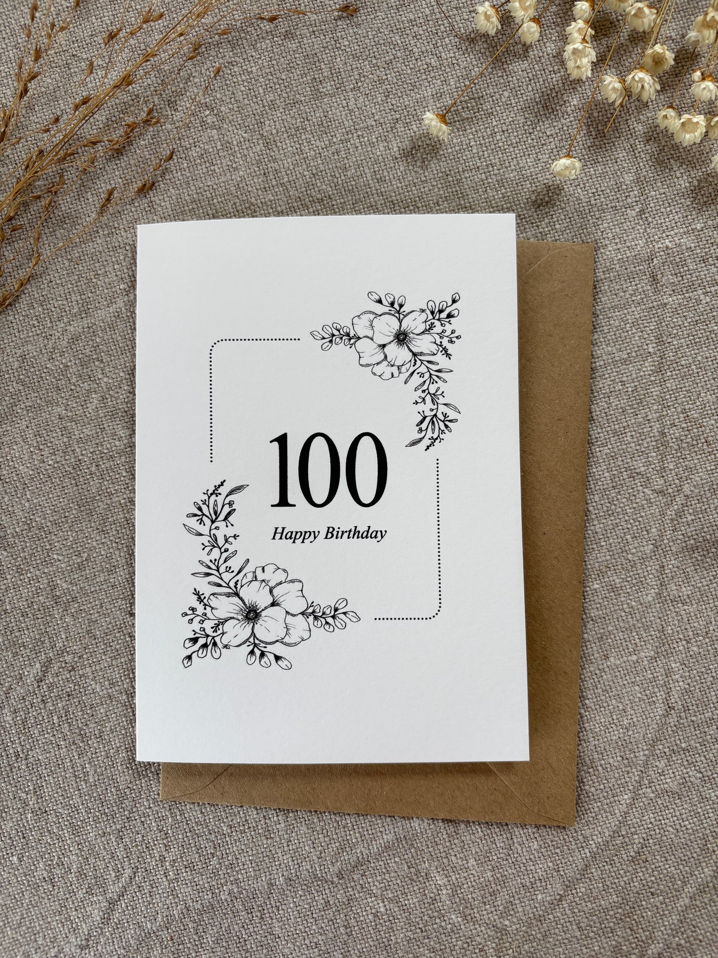 Age 100, Pretty Illustrated Floral Card