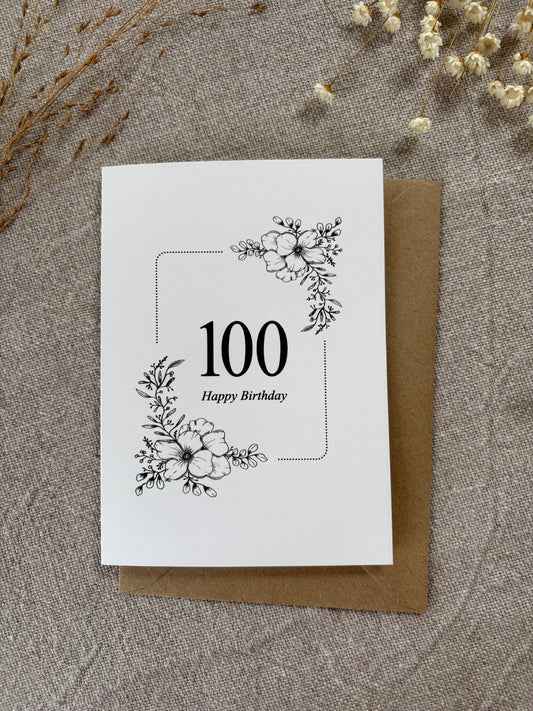 Age 100, Pretty Illustrated Floral Card