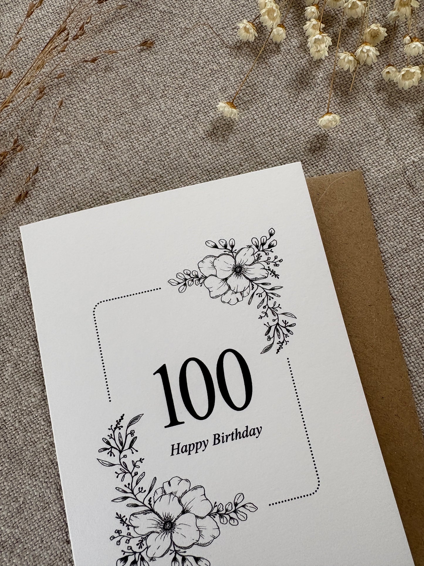 Age 100, Pretty Illustrated Floral Card
