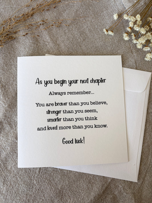 The Next Chapter... Good Luck Card