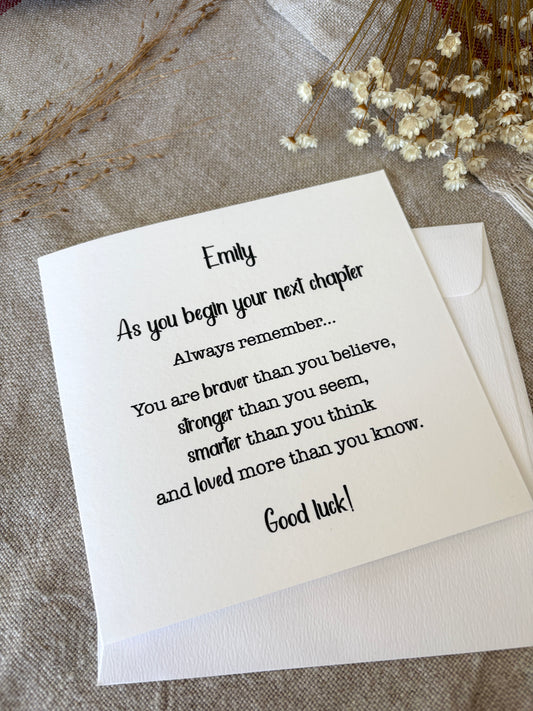 PERSONALISED The Next Chapter... Good Luck Card