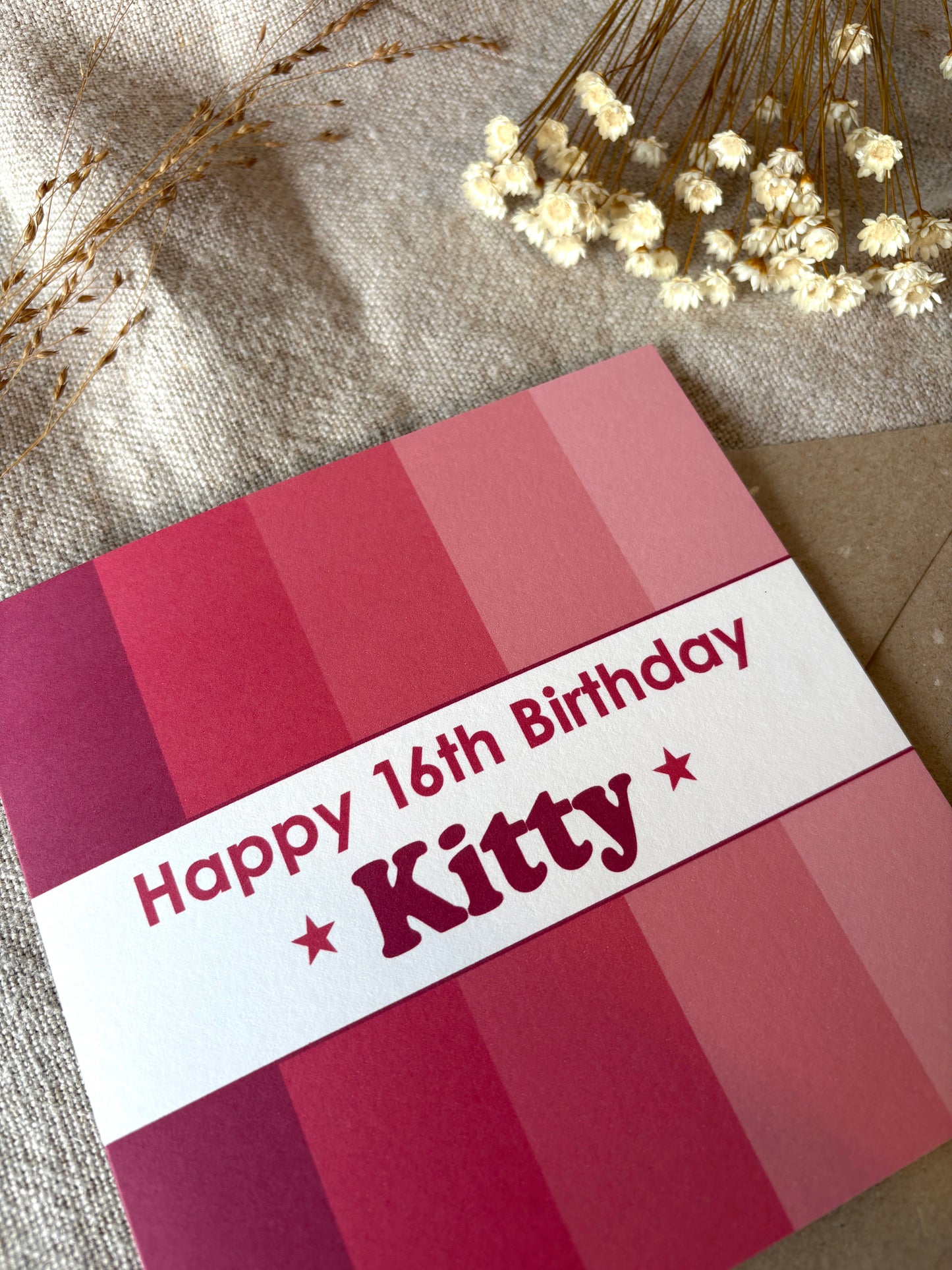 Personalised with Name & Age (age optional), Raspberry Birthday Card