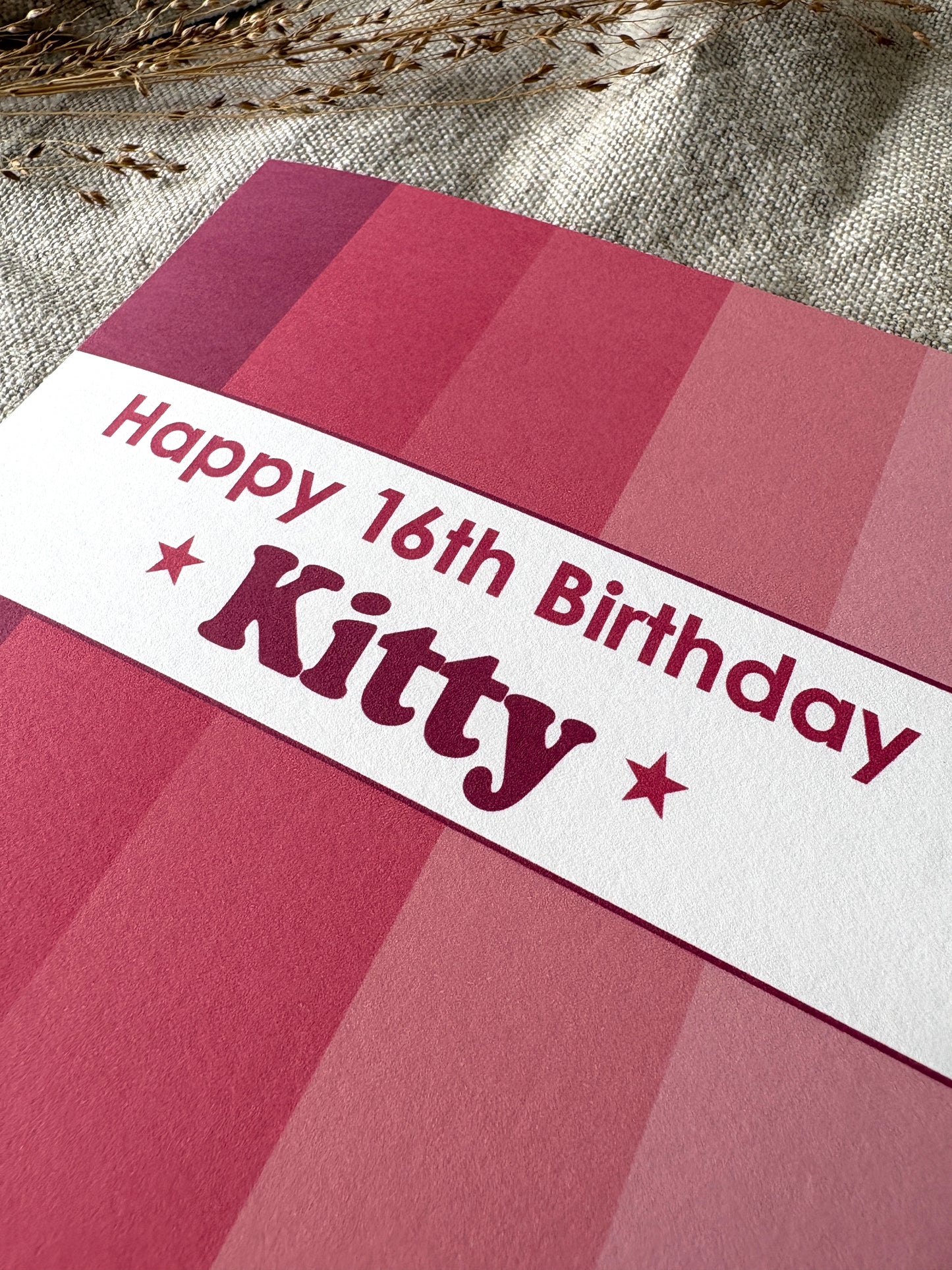 Personalised with Name & Age (age optional), Raspberry Birthday Card
