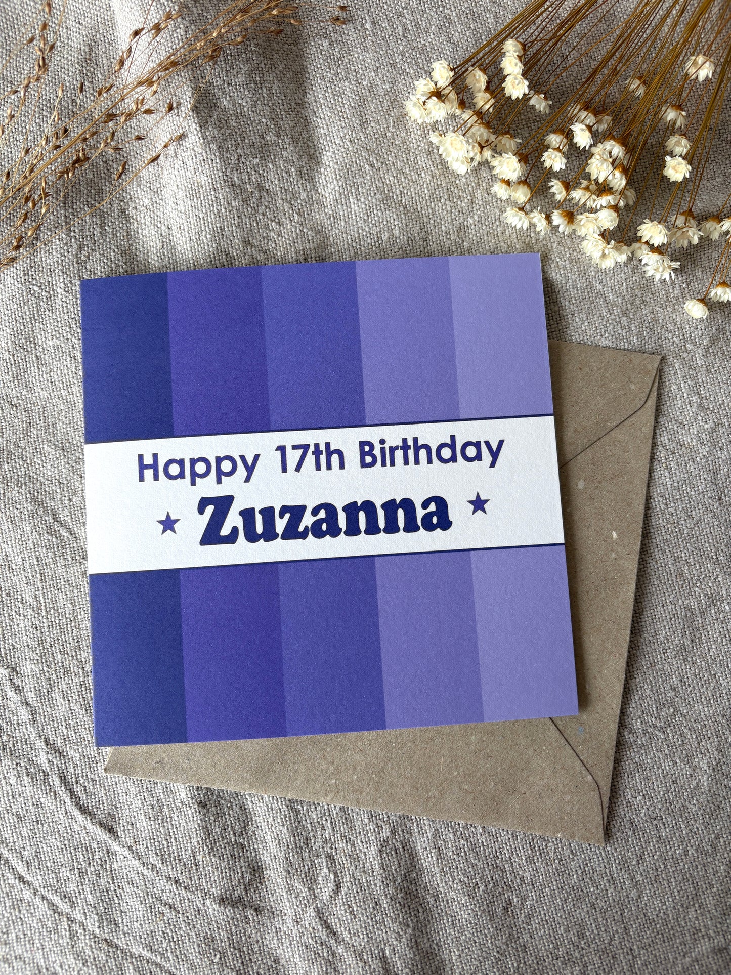 Personalised with Name & Age (age optional), Purple Birthday Card