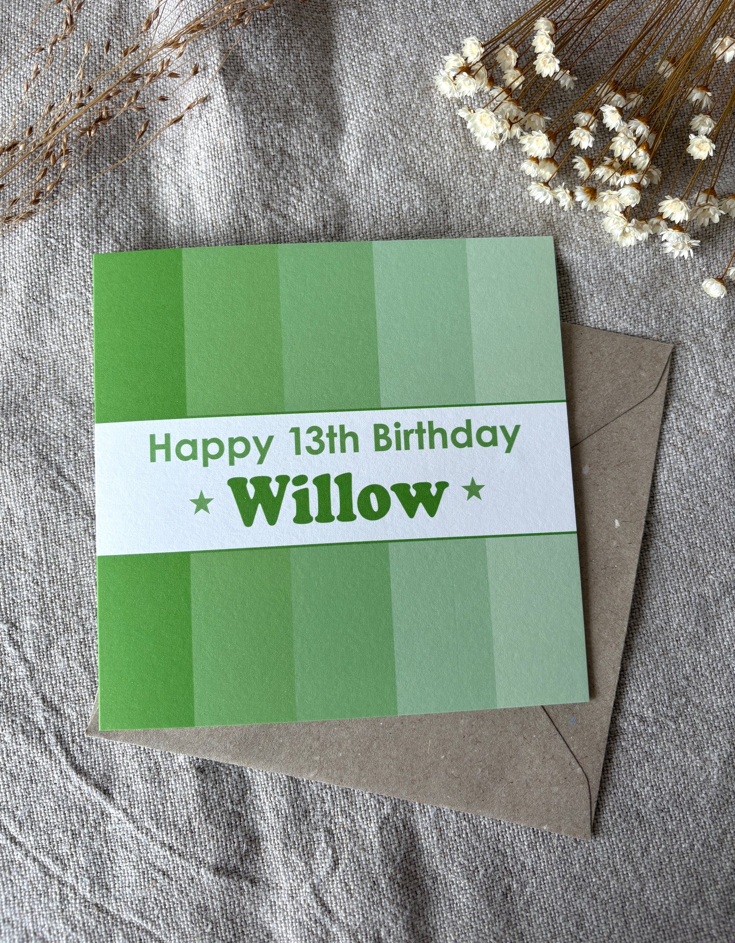 Personalised with Name & Age (age optional), Green Birthday Card