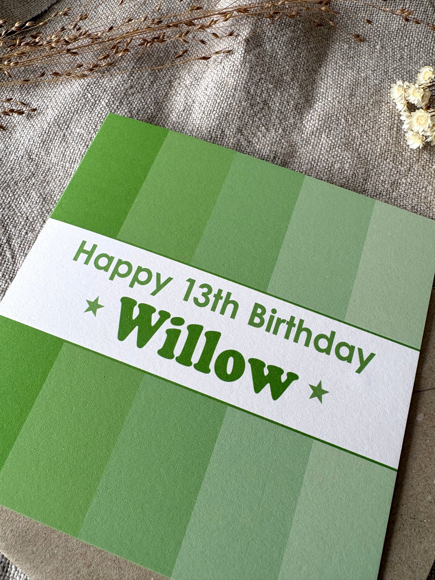 Personalised with Name & Age (age optional), Green Birthday Card