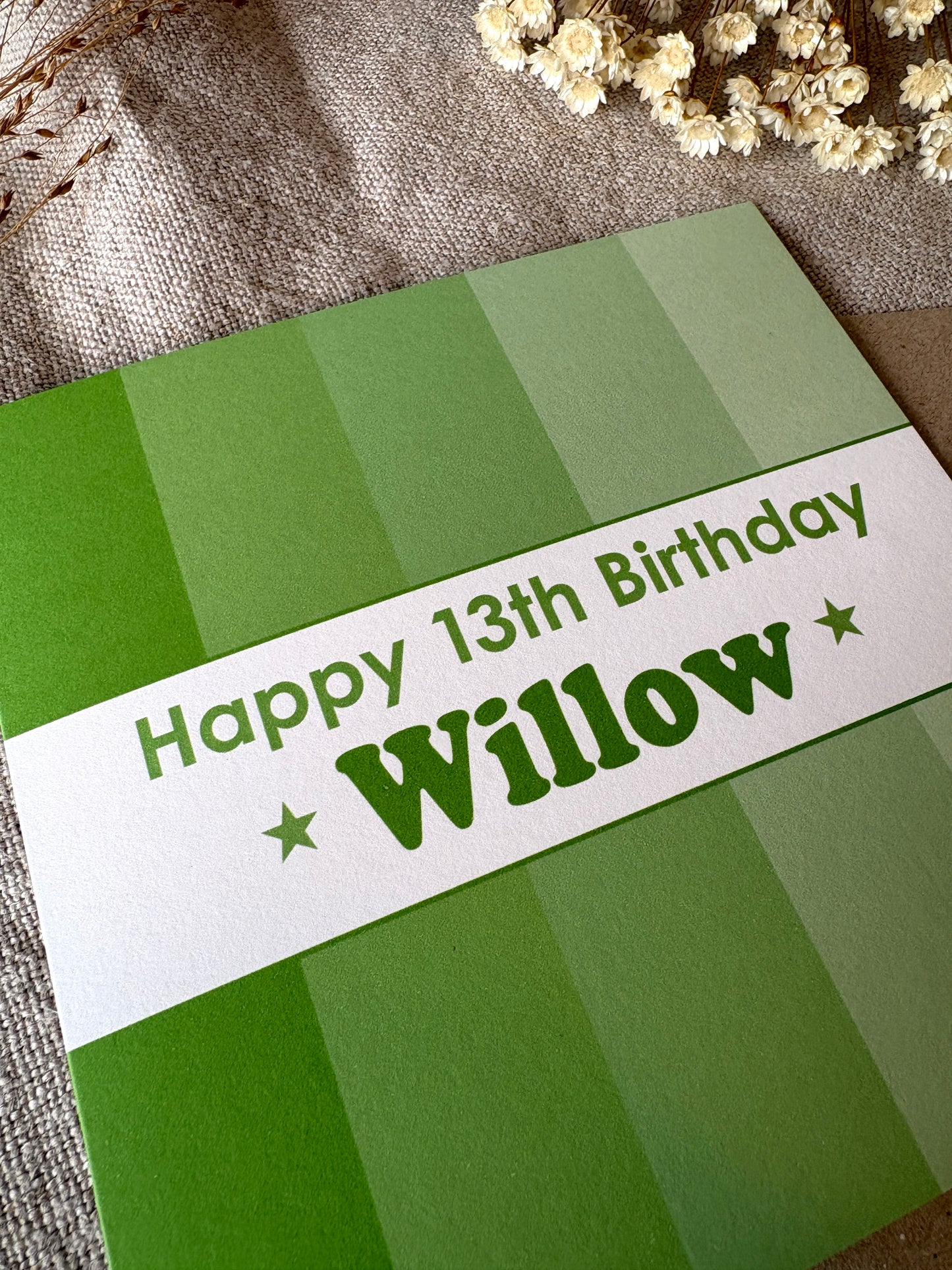 Personalised with Name & Age (age optional), Green Birthday Card