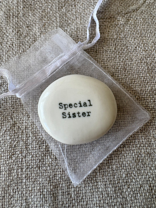 Special Sister, Keepsake Pebble in Gift Bag