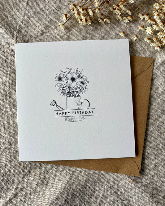 Floral Watering Can, Birthday Card