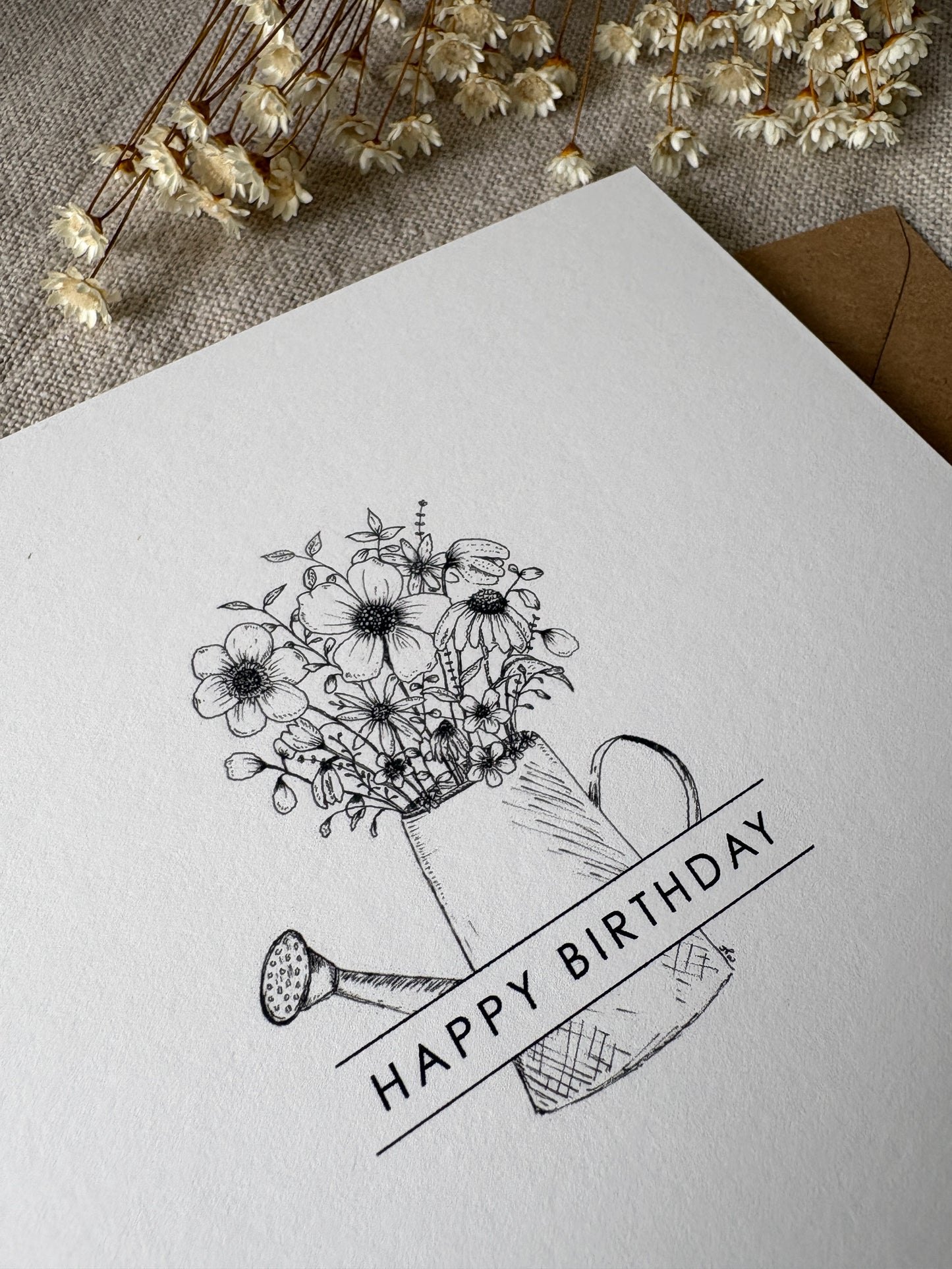 Floral Watering Can, Birthday Card