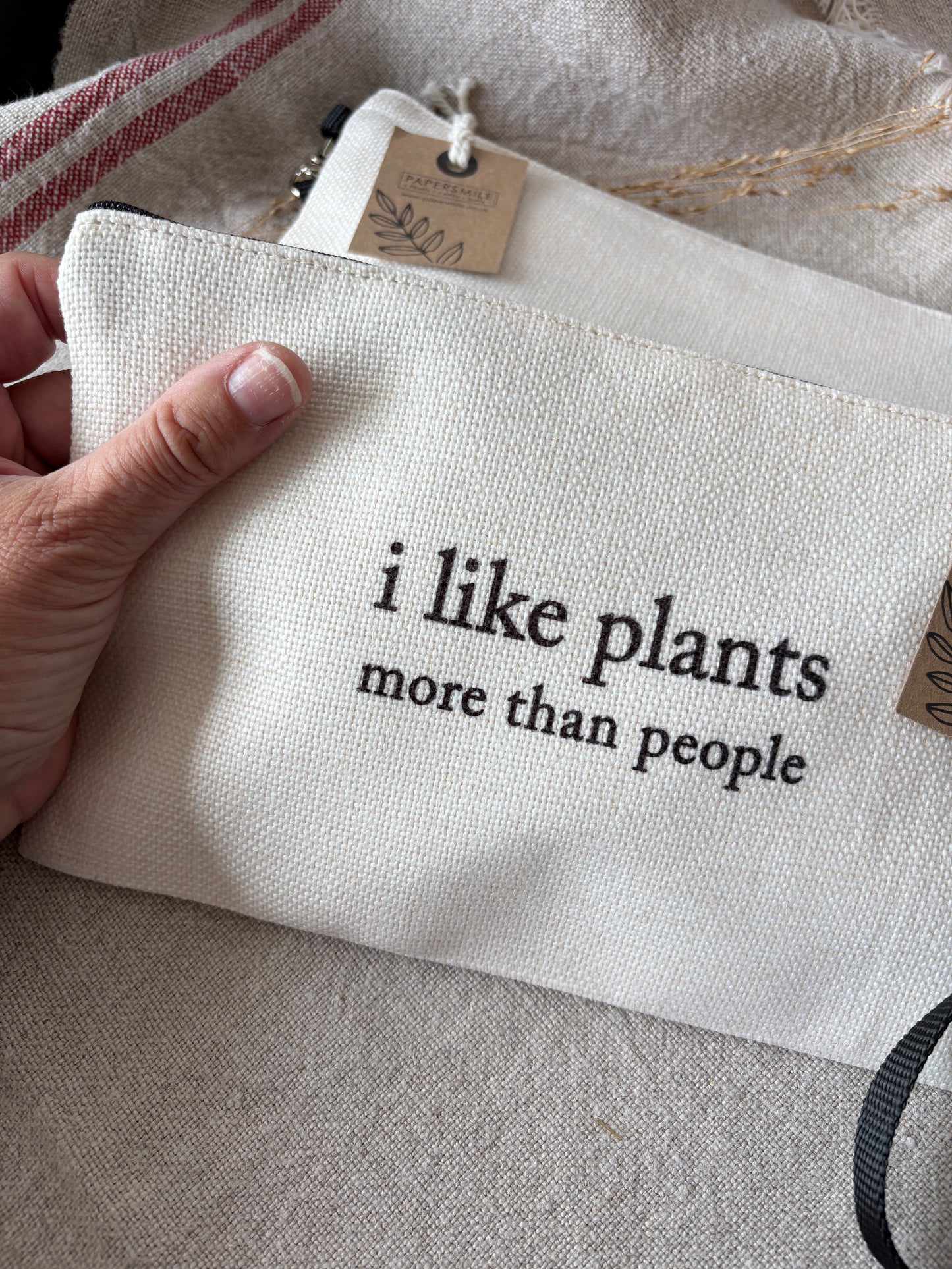 I like plants more than people, Linen Bag with Wristlet