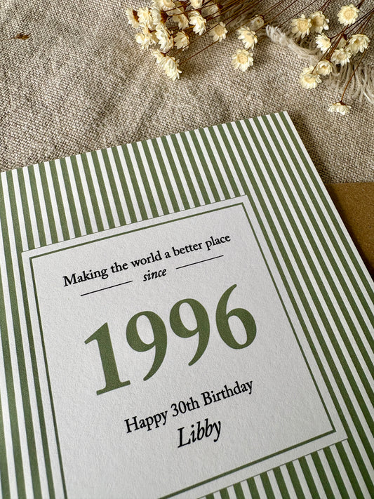 Year & Name, Personalised Birthday Card