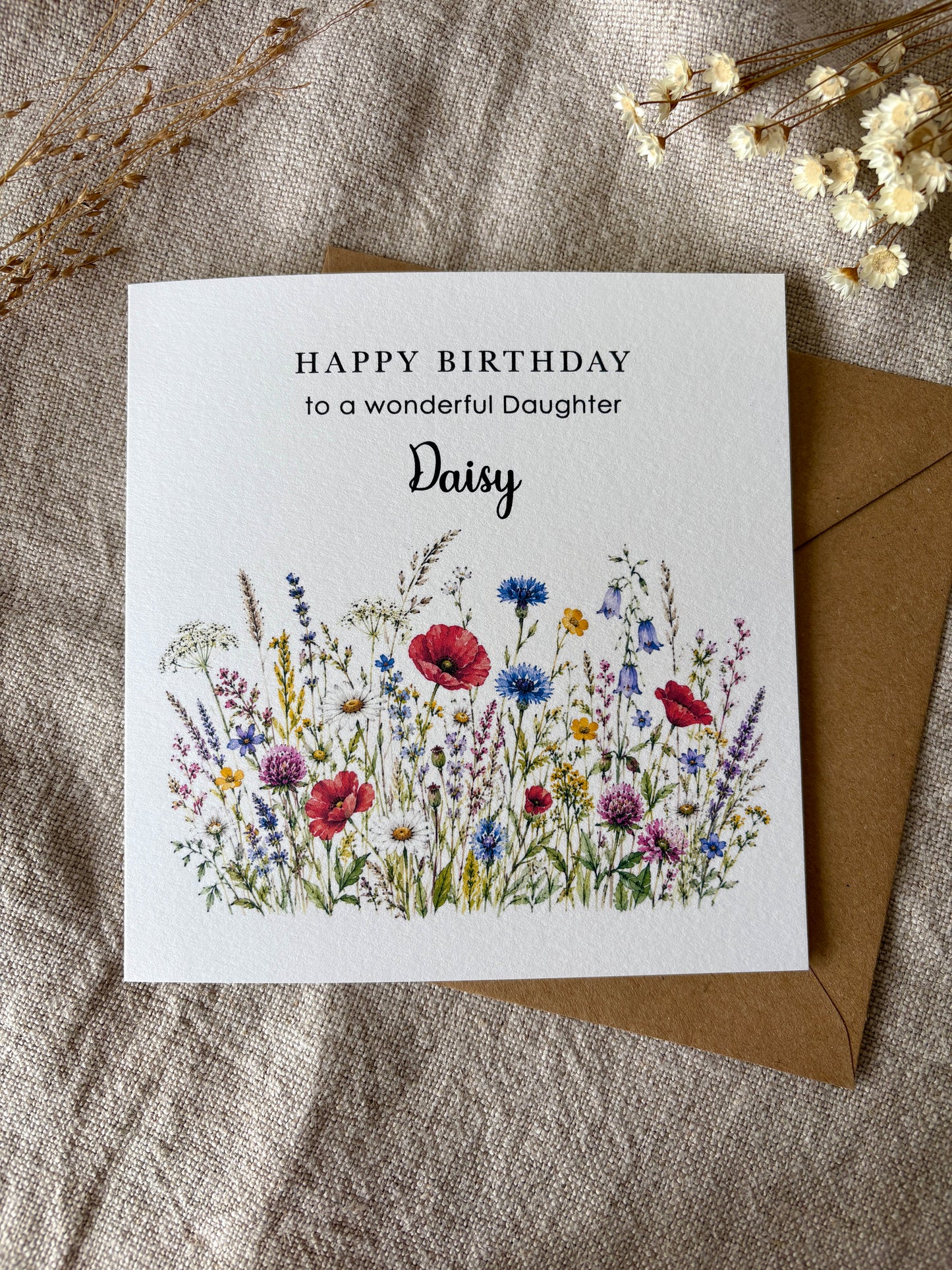 Personalised Wildflower Birthday Card. For Daughter, Friend, Niece, Sister, Auntie etc.