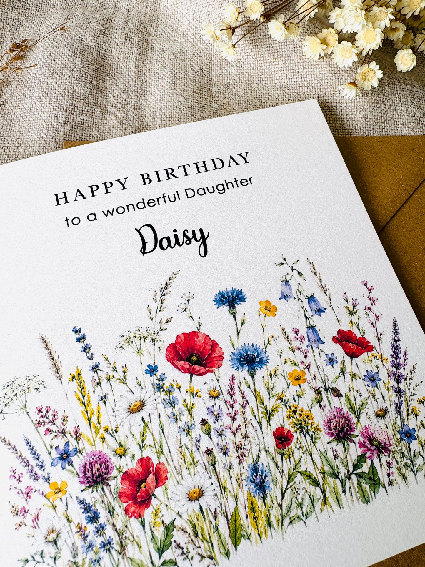 Personalised Wildflower Birthday Card. For Daughter, Friend, Niece, Sister, Auntie etc.