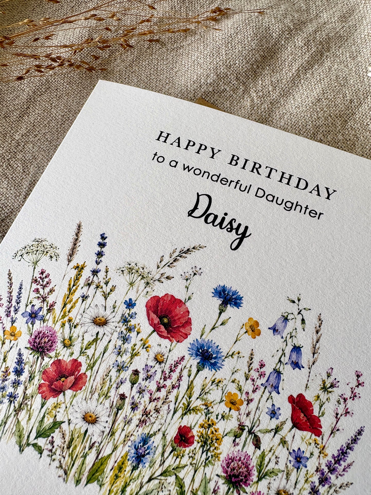 Personalised Wildflower Birthday Card. For Daughter, Friend, Niece, Sister, Auntie etc.