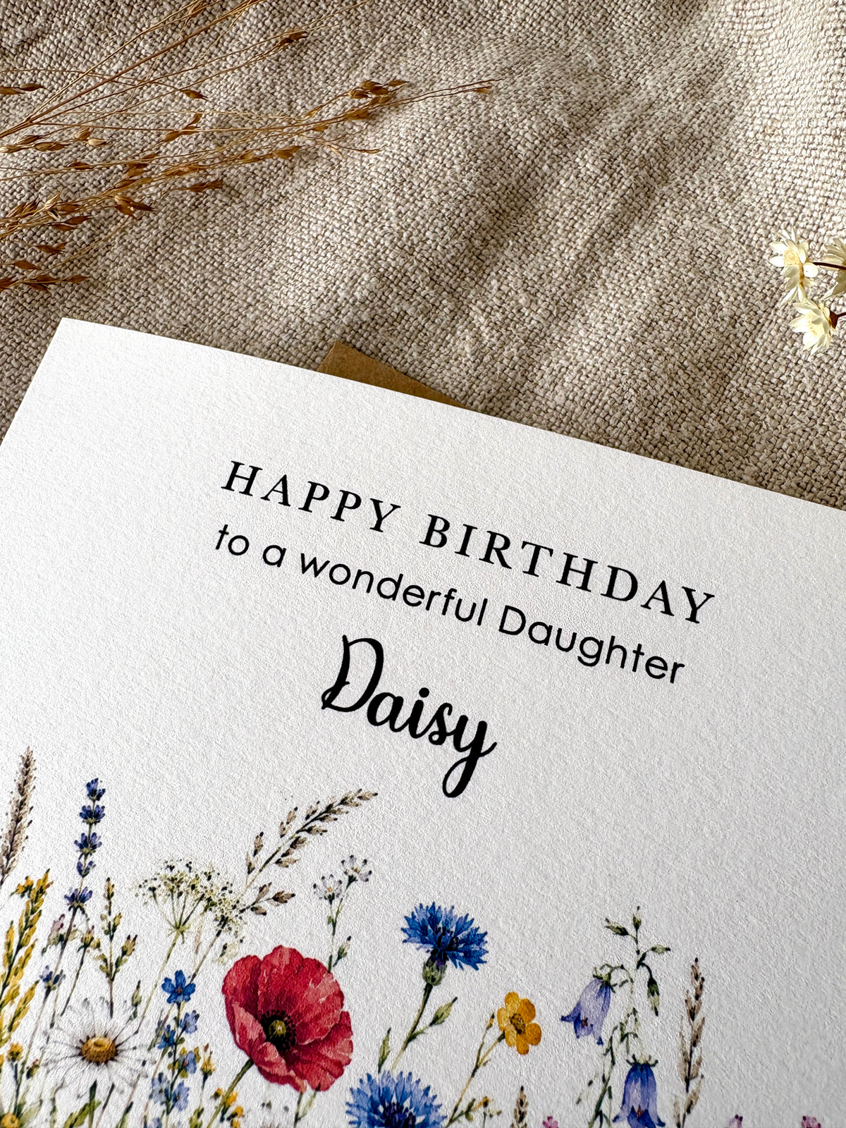 Personalised Wildflower Birthday Card. For Daughter, Friend, Niece, Sister, Auntie etc.