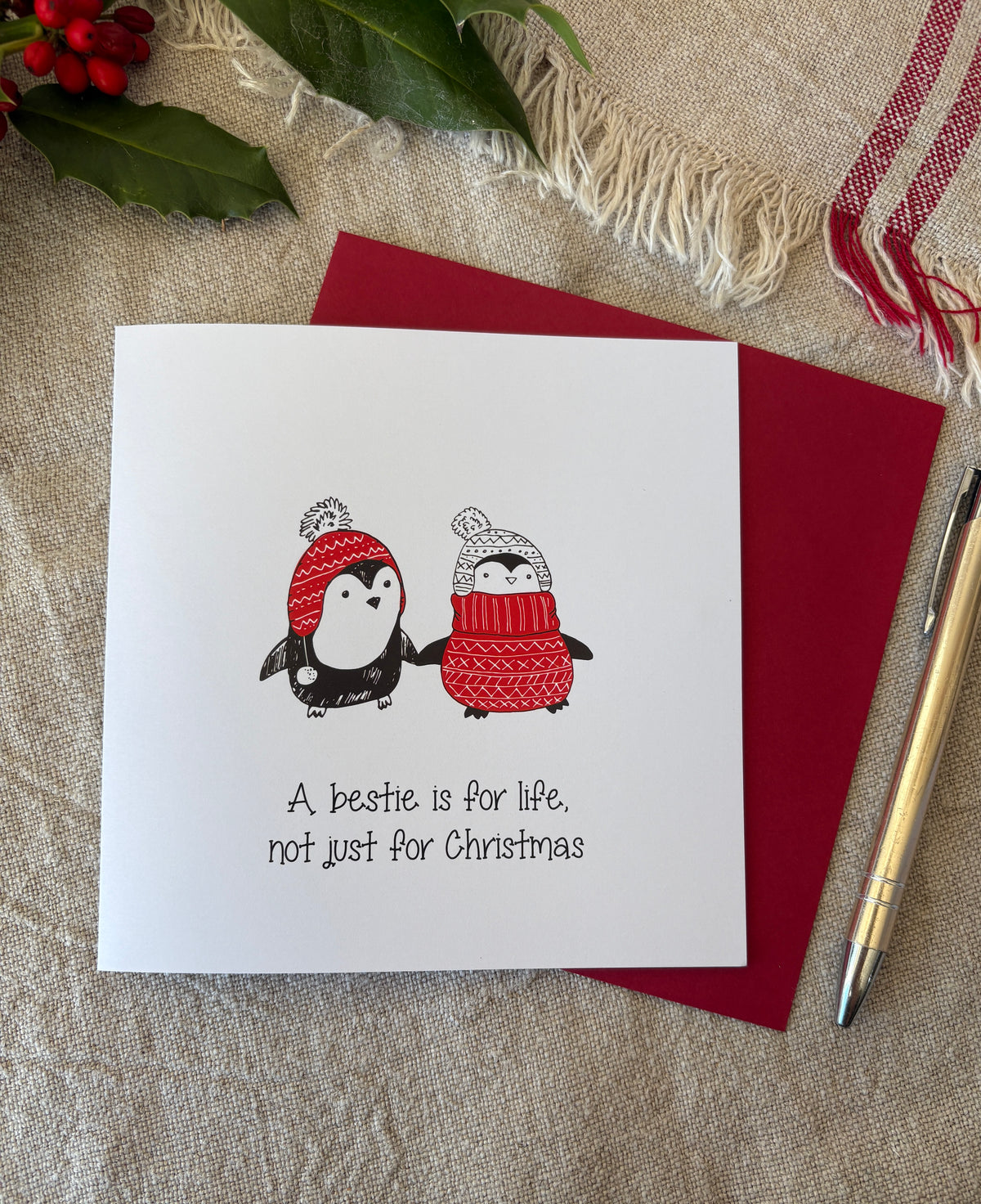 Bestie, Penguin Christmas Card