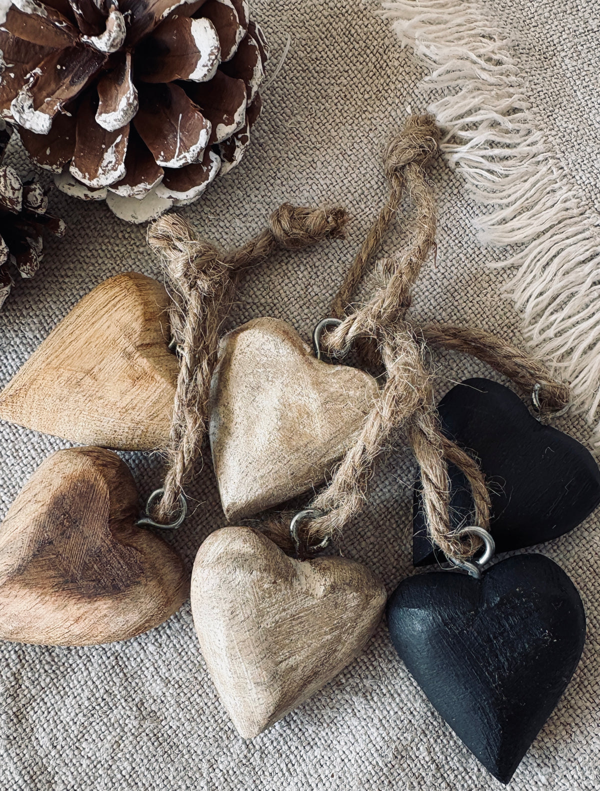 Set 6, Rustic Wooden Heart, Hanging Decorations