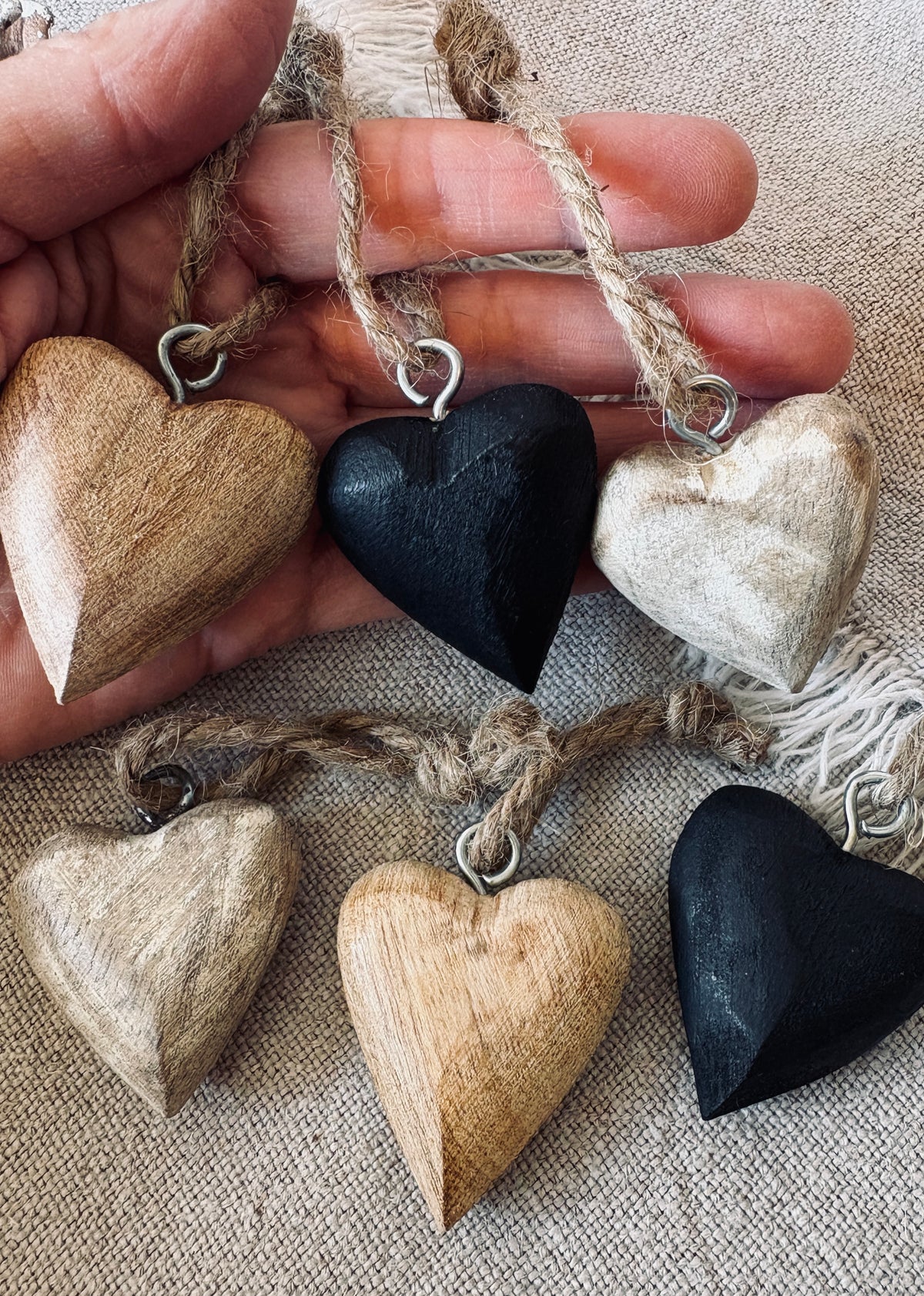 Set 6, Rustic Wooden Heart, Hanging Decorations