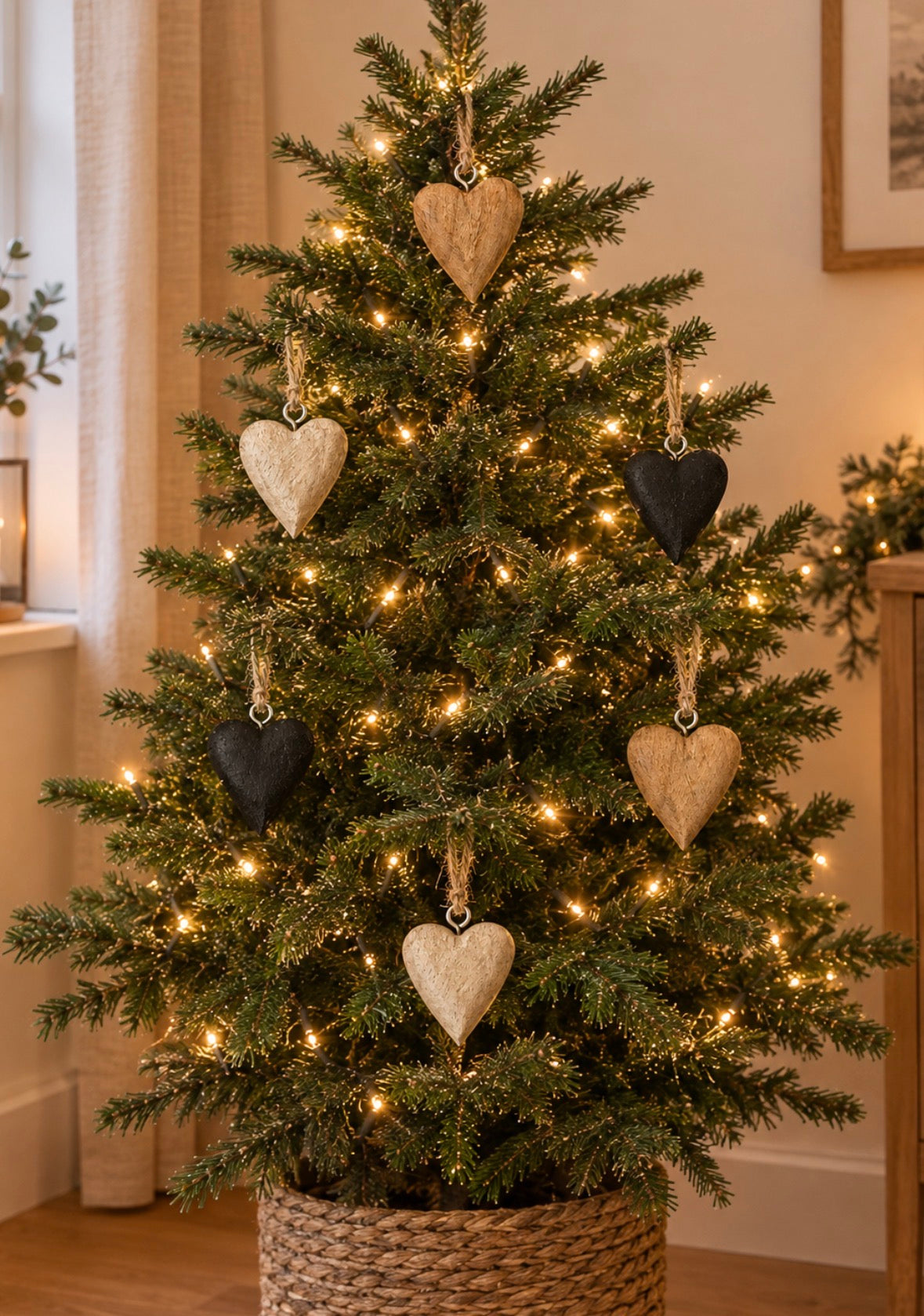 Set 6, Rustic Wooden Heart, Hanging Decorations