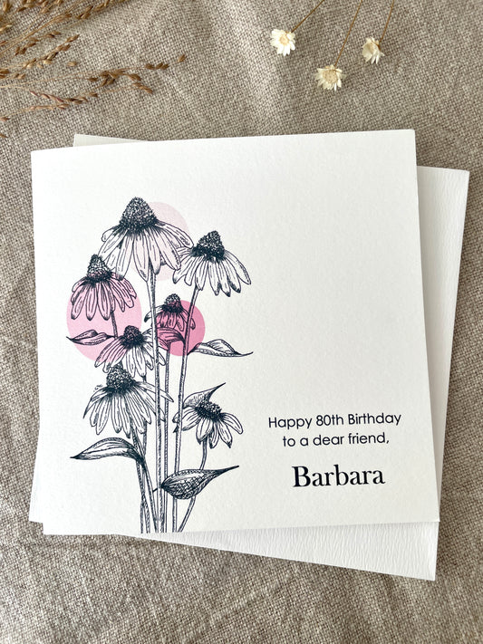 Personalised with Name & Age, Illustrated Floral Birthday Card