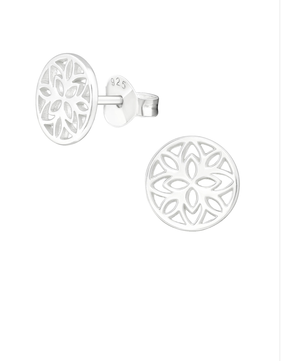 Filigree Flower Stud Earrings, Sterling Silver
