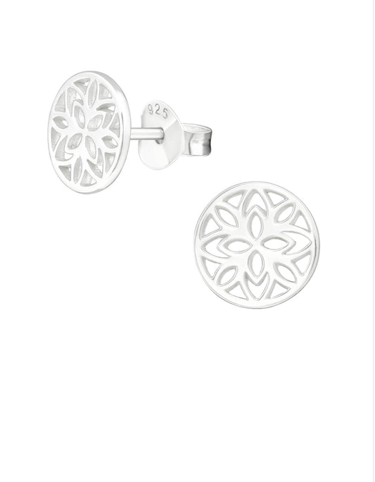 Filigree Flower Stud Earrings, Sterling Silver