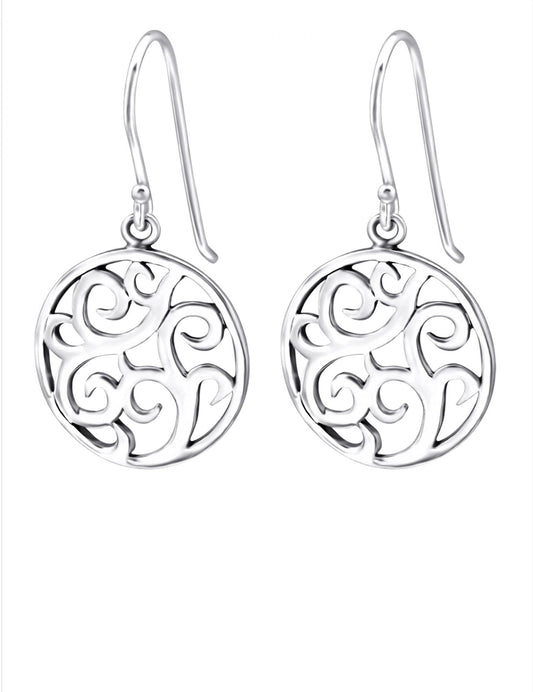 Filigree Drop Earrings, Sterling Silver
