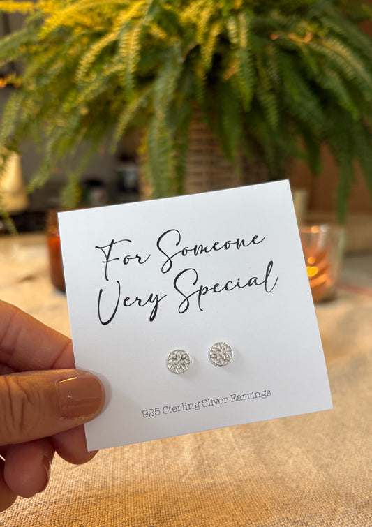 Filigree Flower Stud Earrings, Sterling Silver