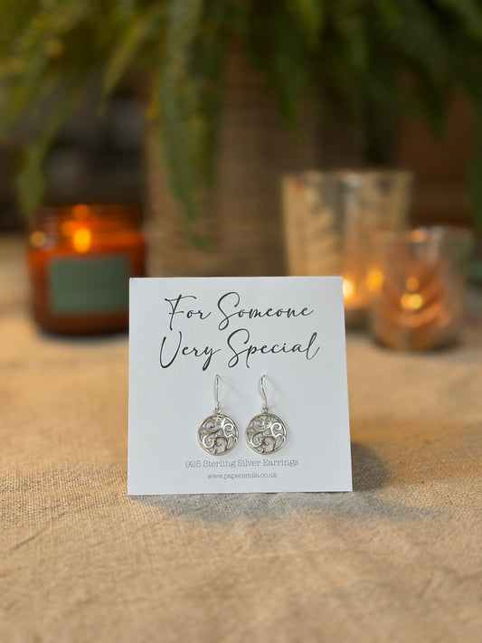 Filigree Drop Earrings, Sterling Silver