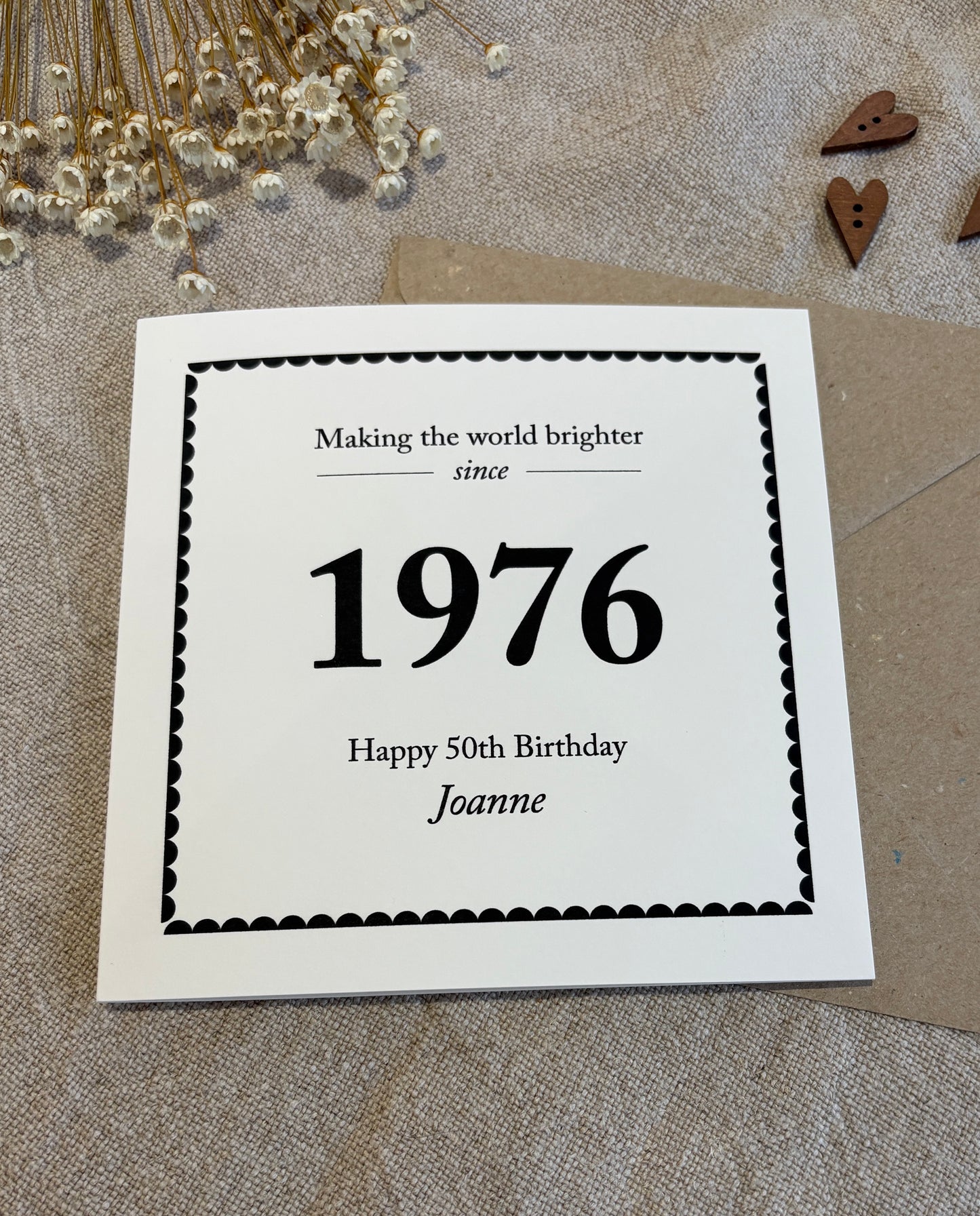 Personalised with Year, Name & Age, Contemporary Birthday Card for Him / Her