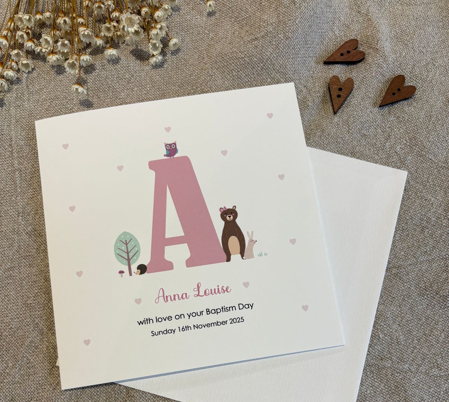 Personalised Pink Card for Christening, Baptism, Naming Day, Special Day.