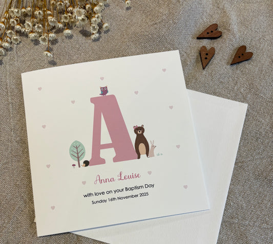 Personalised Pink Card for Christening, Baptism, Naming Day, Special Day.