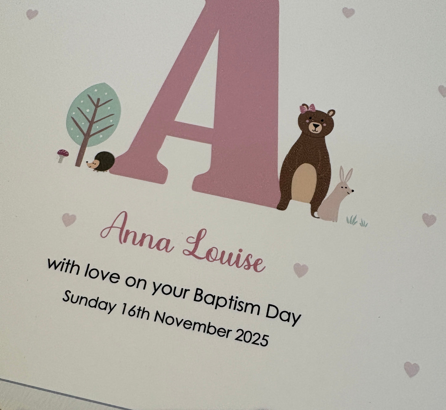 Personalised Pink Card for Christening, Baptism, Naming Day, Special Day.