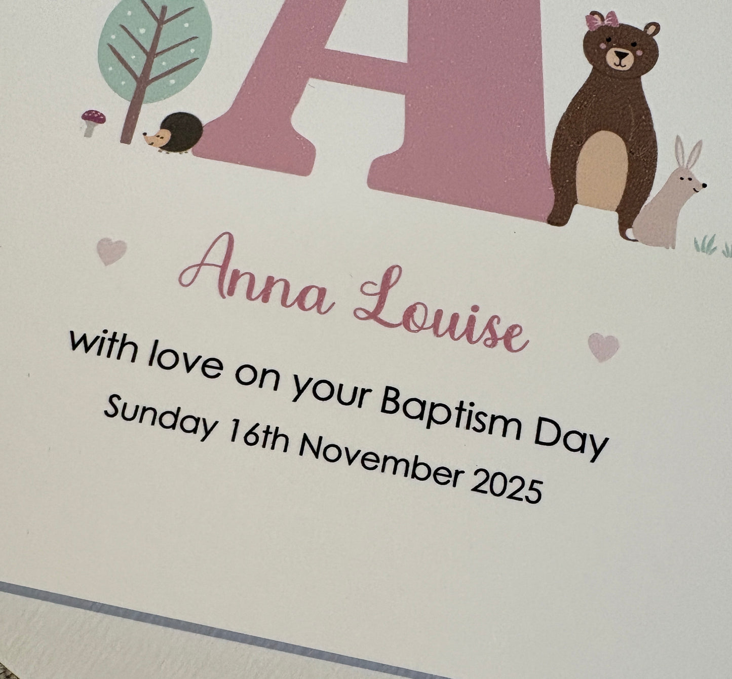 Personalised Pink Card for Christening, Baptism, Naming Day, Special Day.