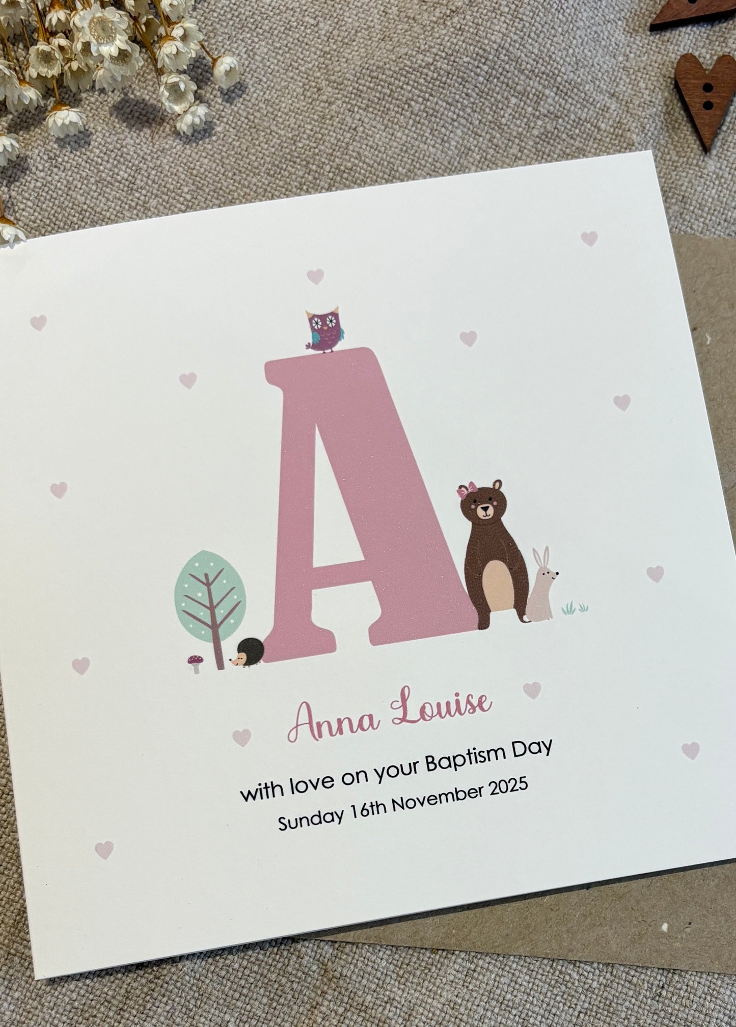 Personalised Pink Card for Christening, Baptism, Naming Day, Special Day.
