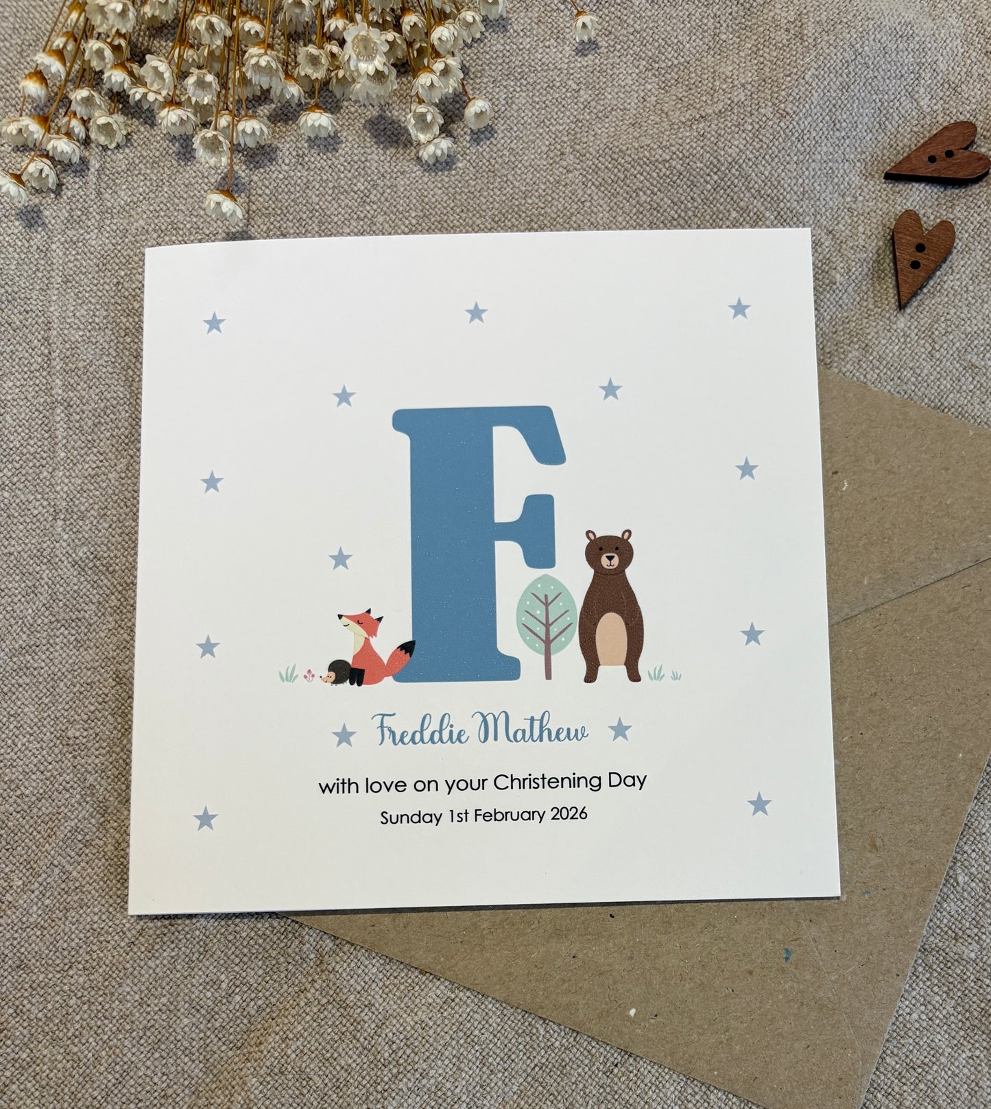 Personalised Blue Card for Christening, Baptism, Naming Day, Special Day.