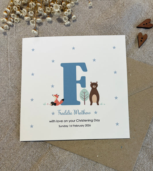 Personalised Blue Card for Christening, Baptism, Naming Day, Special Day.