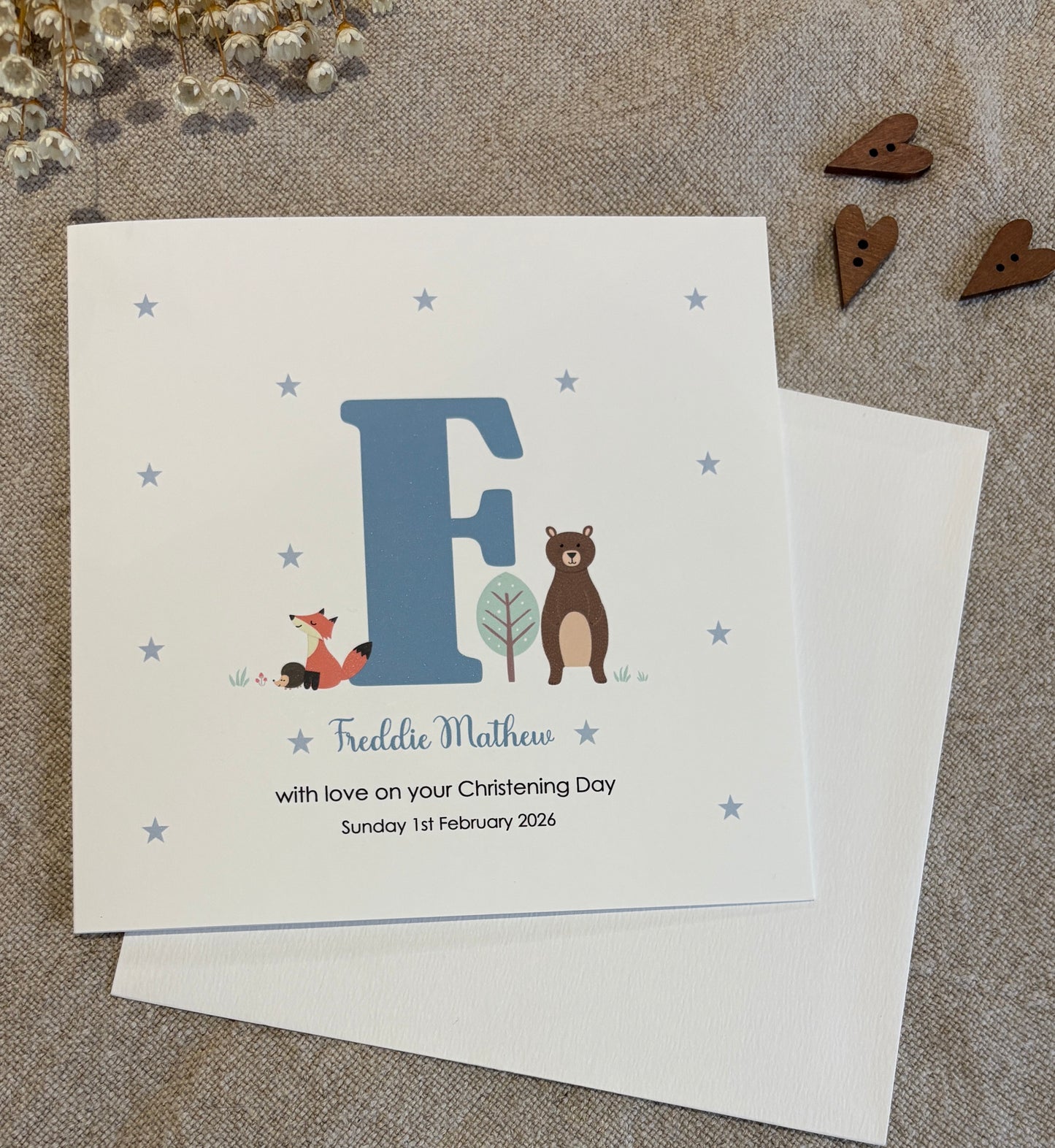 Personalised Blue Card for Christening, Baptism, Naming Day, Special Day.