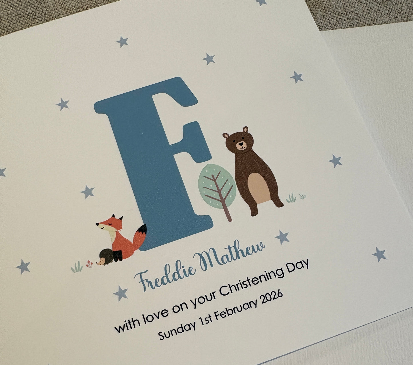Personalised Blue Card for Christening, Baptism, Naming Day, Special Day.