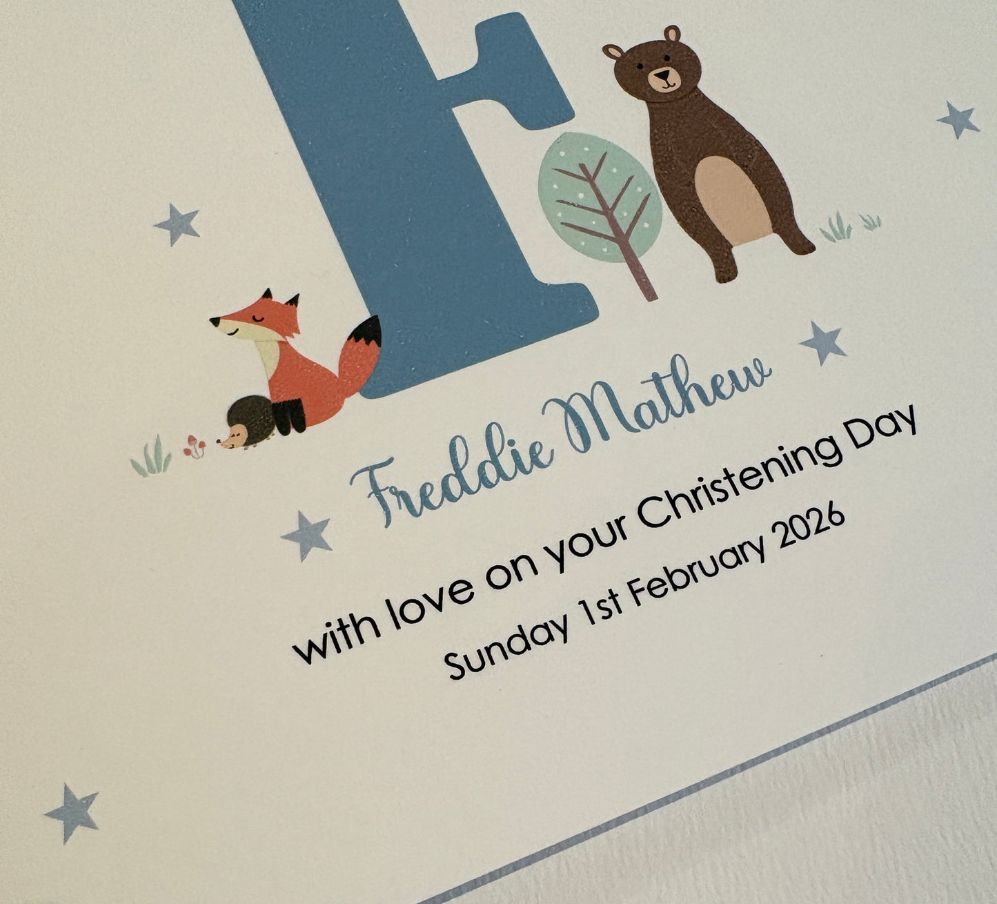 Personalised Blue Card for Christening, Baptism, Naming Day, Special Day.