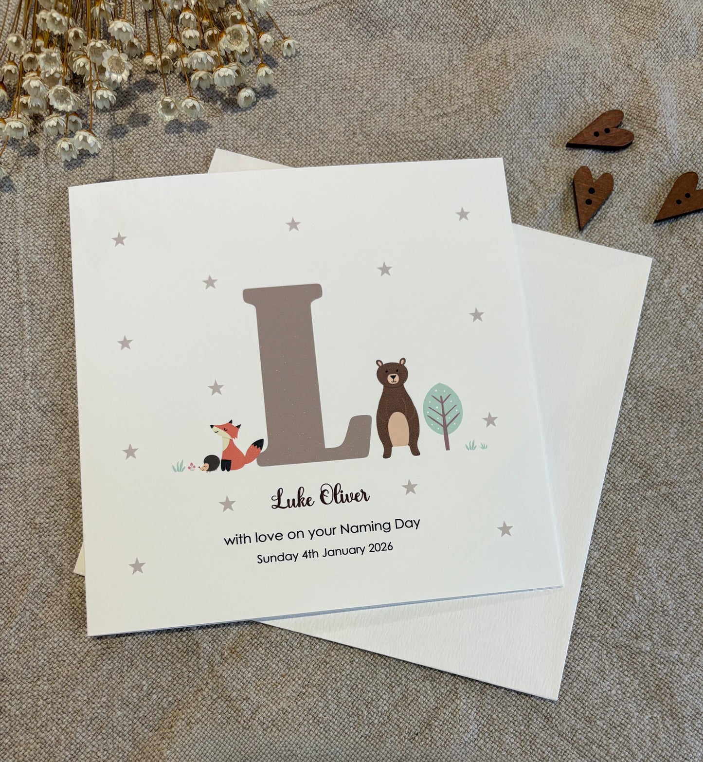 Personalised Neutral Card for Christening, Baptism, Naming Day, Special Day.